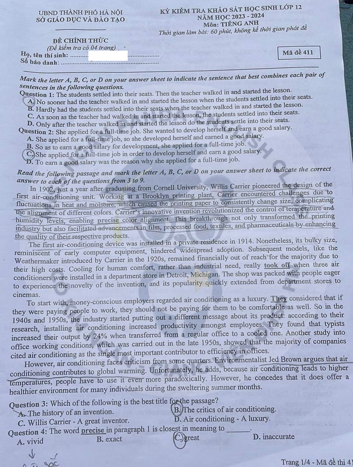 Chữa đề tham khảo tiếng anh 2024: hướng dẫn chi tiết và giải thích đáp án