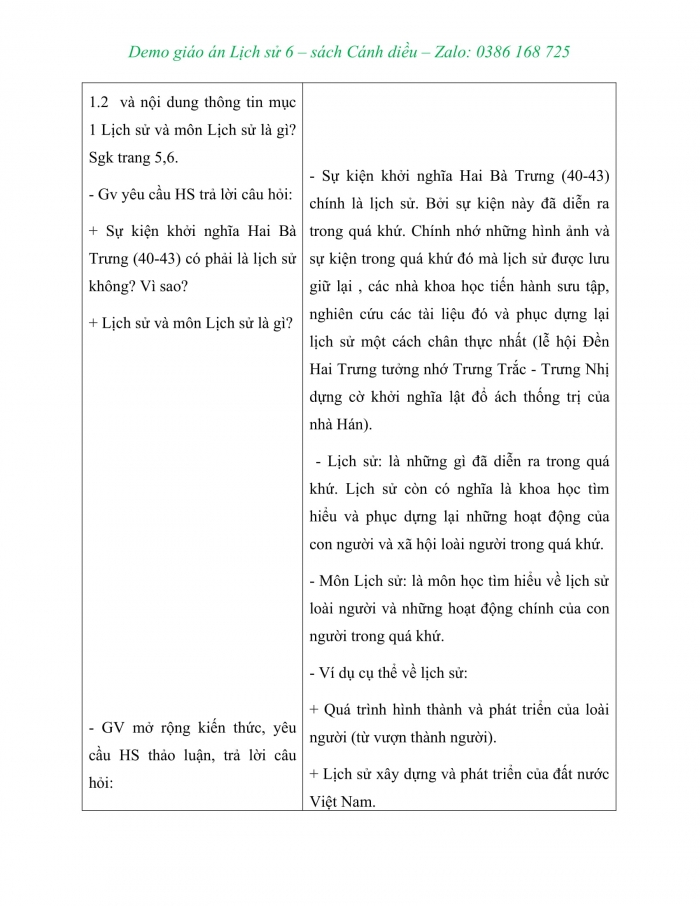 Giáo án lịch sử hào hùng  sách cánh diều