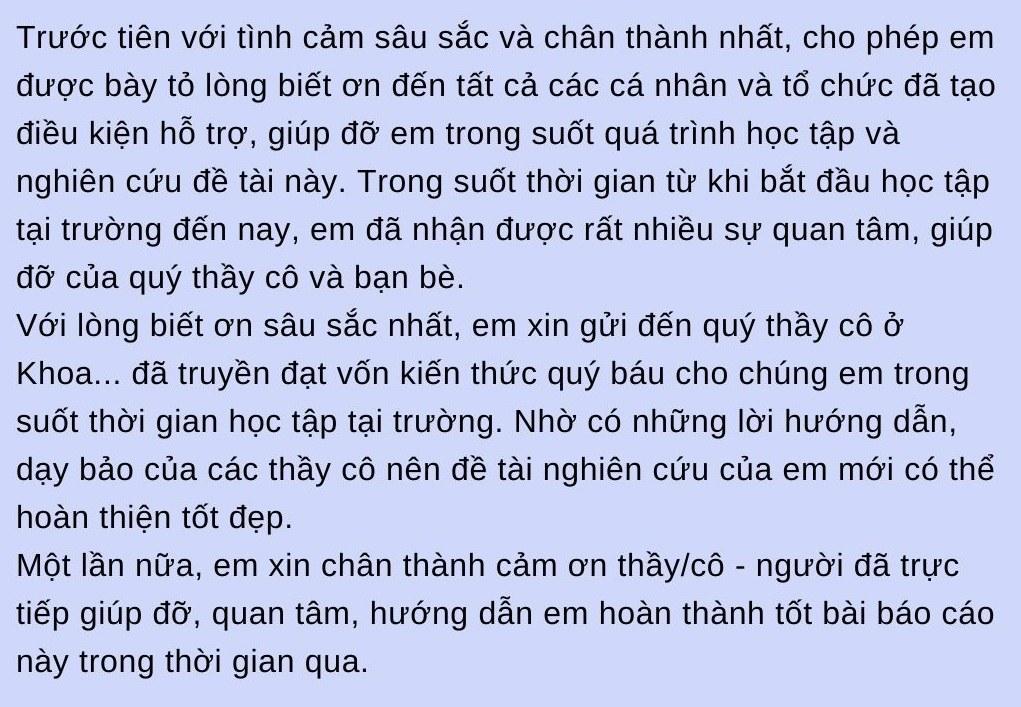 Mẫu lời cảm Ơn trong báo cáo thực tập xuất sắc nghiệp Ý nghĩa