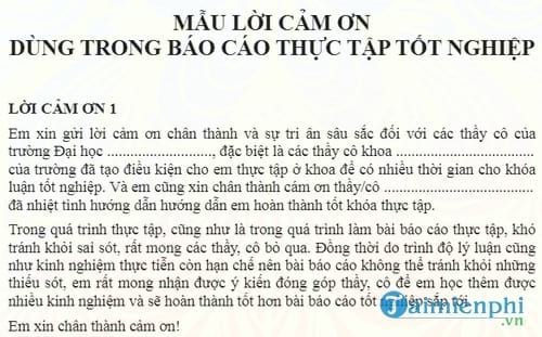 Mẫu lời cảm ơn cần sử dụng trong báo cáo thực tập xuất sắc nghiệp lời cảm ơn ngườ