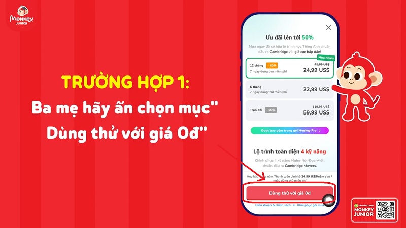 Hướng dẫn mua những khóa học trong monkey junior chỉ cách  bước 1-1 giản